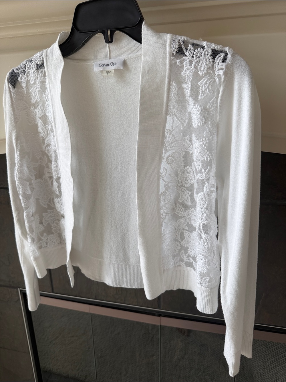 Calvin Klein White Lace-Panel Open Cardigan